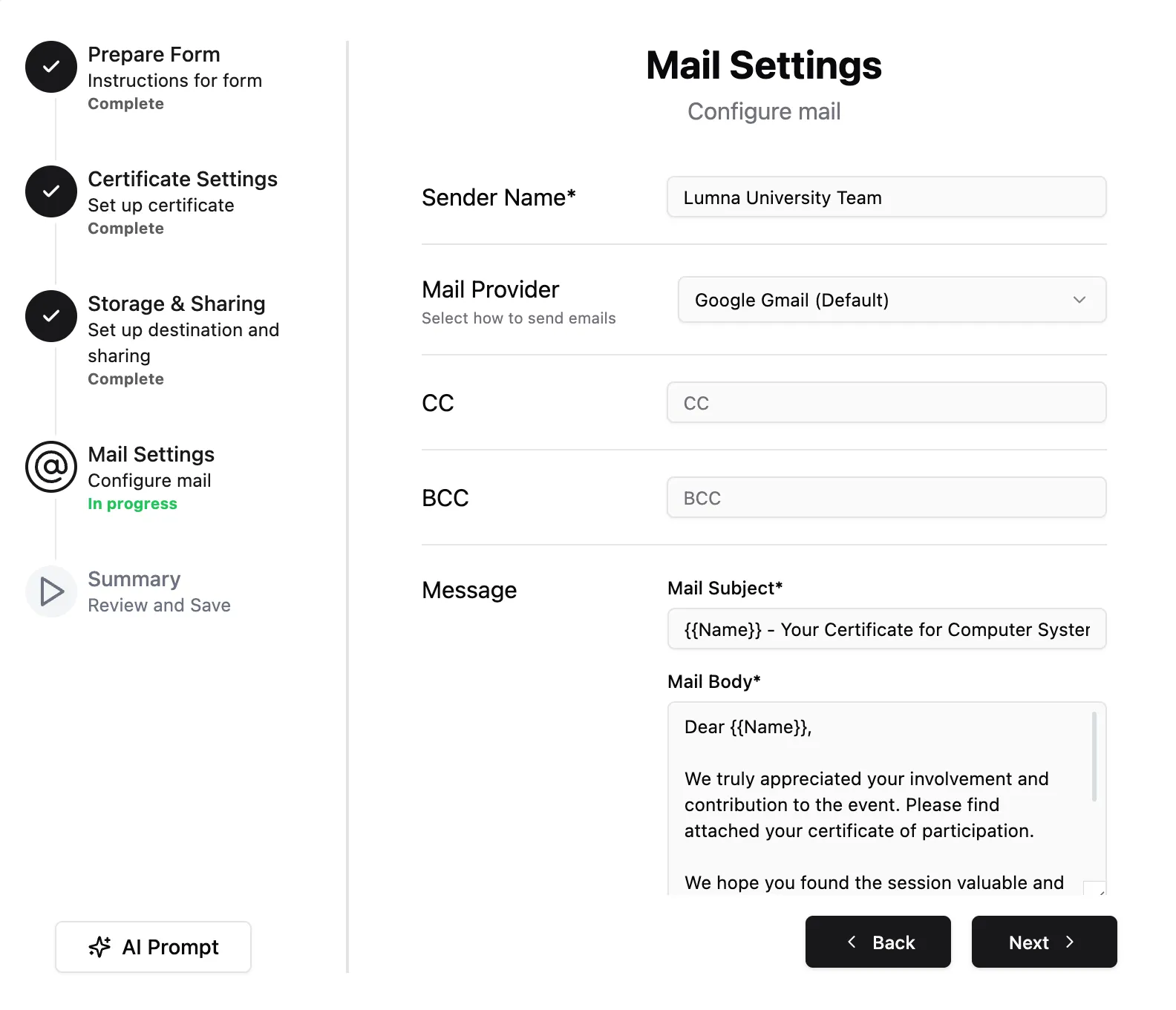 Email Settings