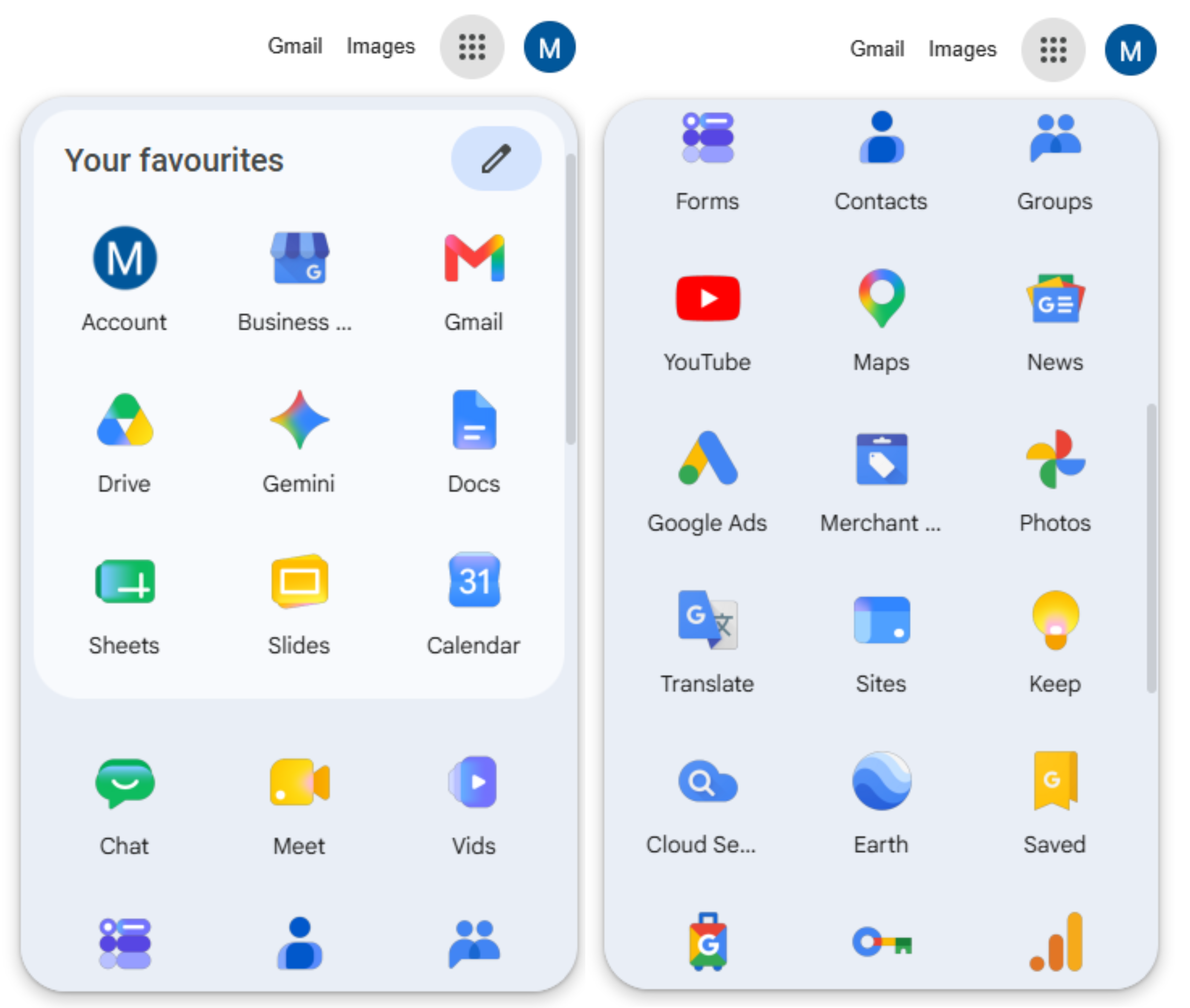 sidebar showing redesign icons